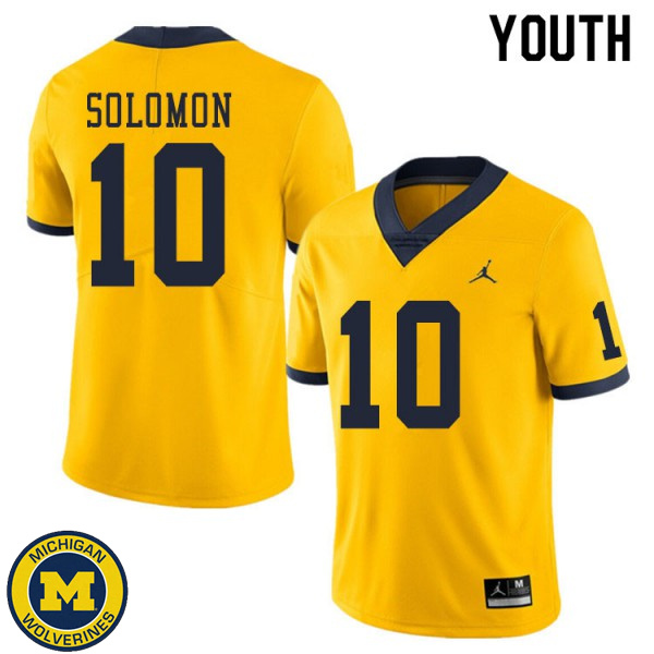 Youth University of Michigan #10 Anthony Solomon Yellow Football Jersey